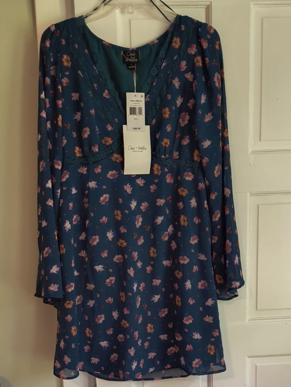 Chic Teal Floral Long-Sleeve Dress Oak & Trellis